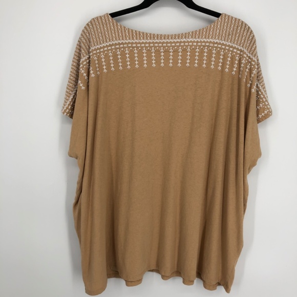 J Jill Pure Jill Elements Womens Top Size 3X Tan Light Brown Embroidered Linen - Picture 6 of 11